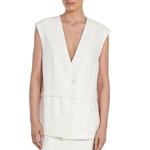 DISSH Taylor Off White Linen Blend V-Neck Sleeveless Tiered Vest New Size 4